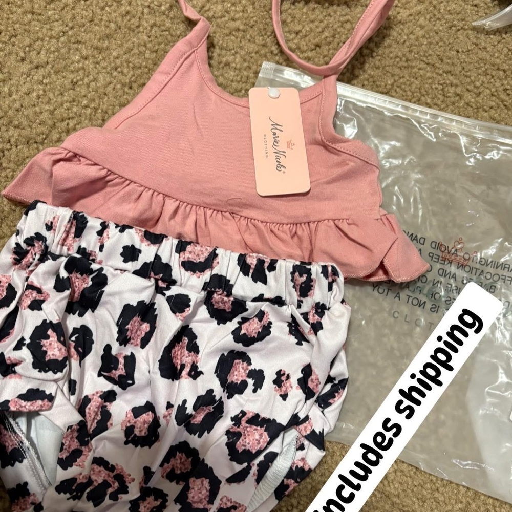 Marie Nicole Pink Ruffle Tank & Pink Leopard Shorts Kids Matching Set
